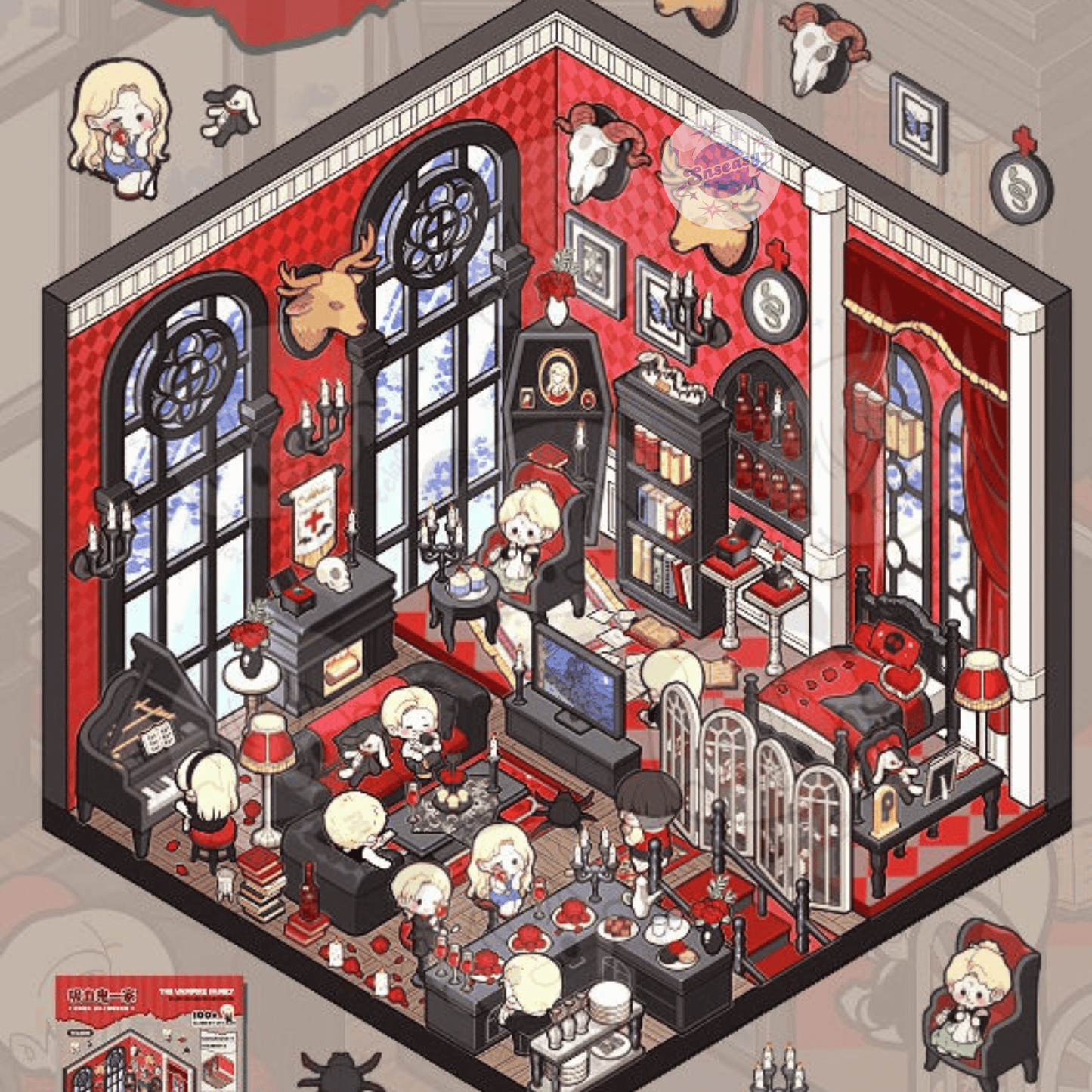Horror Adventure Series – 3D Miniature Scene Stickers – 4 Theme Sets: Adventurers’ Guild | Labyrinth Quest | Wedding with a Ghost Bride | Vampire Family