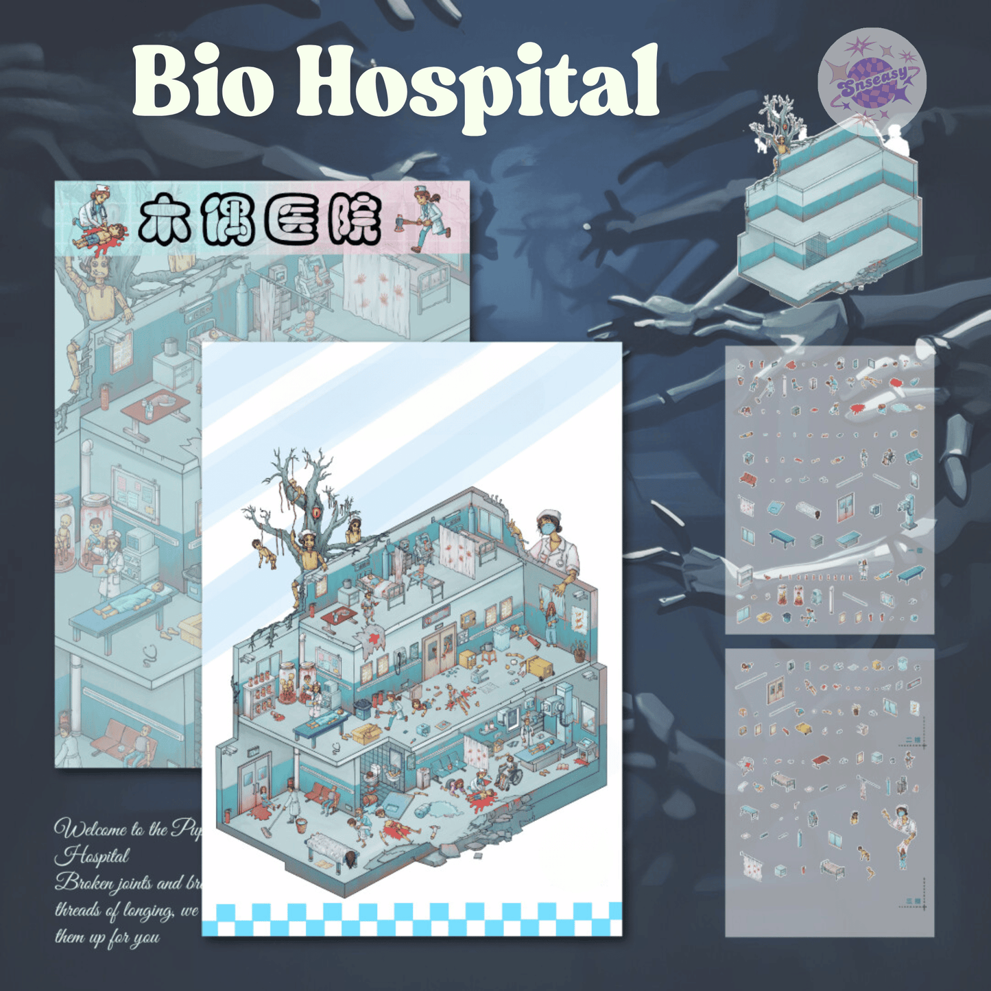 Biochemical Horror Series – Plus Size 3D Miniature Scene Stickers – 3 Theme Sets: Bio Lab | Bio Factory | Bio Hospital