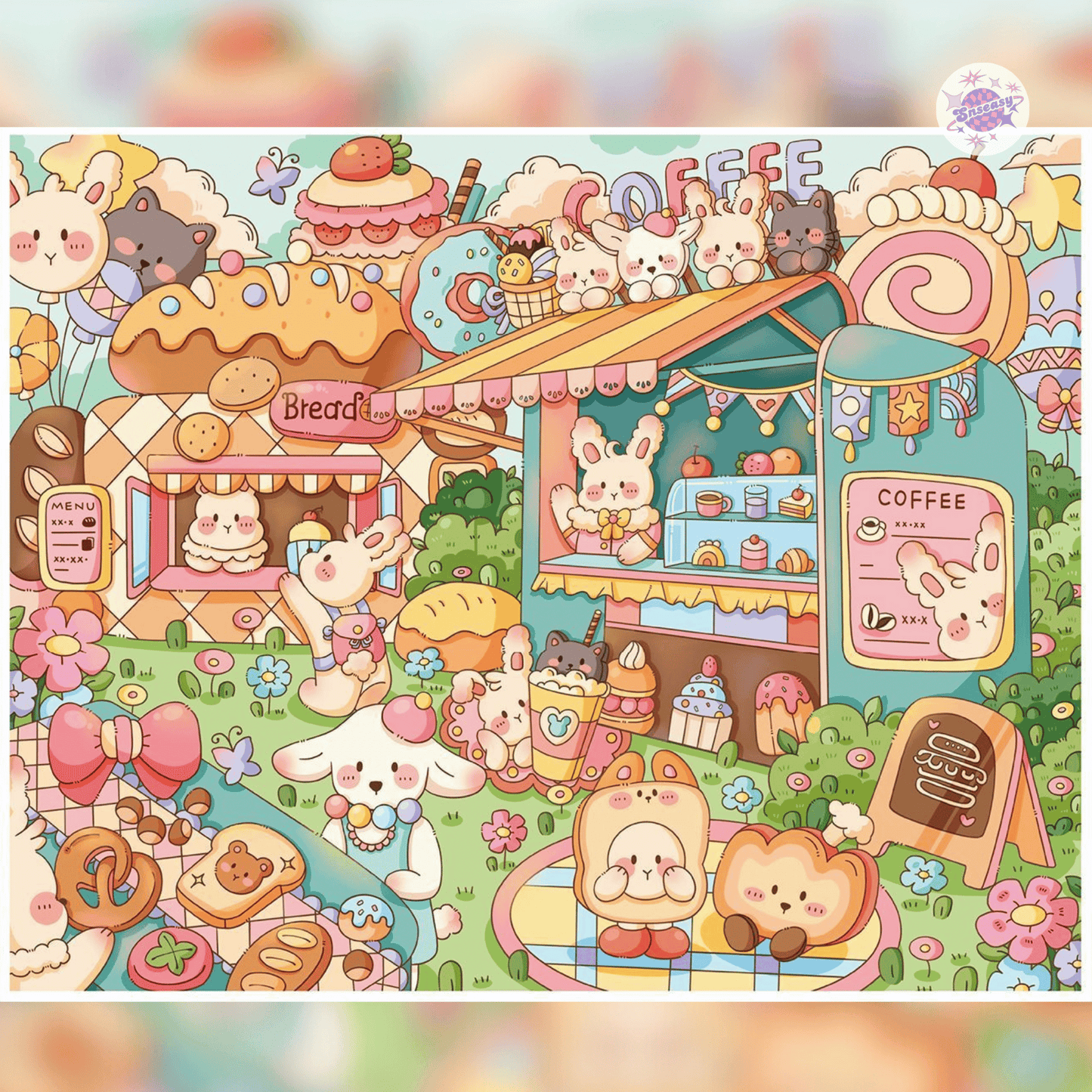 Cute Bunny Market – Plus Size 3D Miniature Scene Stickers – 4 Theme Sets: Cake House | Warm Home | Shopping Street | Bunny Market