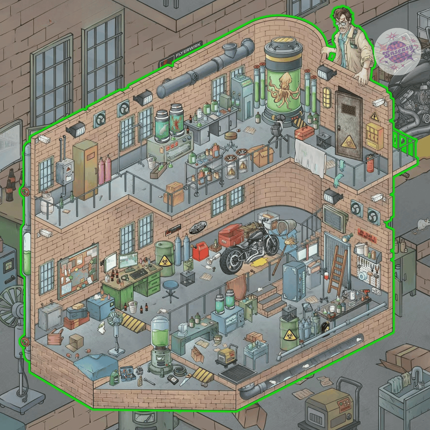 Biochemical Horror Series – Plus Size 3D Miniature Scene Stickers – 3 Theme Sets: Bio Lab | Bio Factory | Bio Hospital - SNSEASY