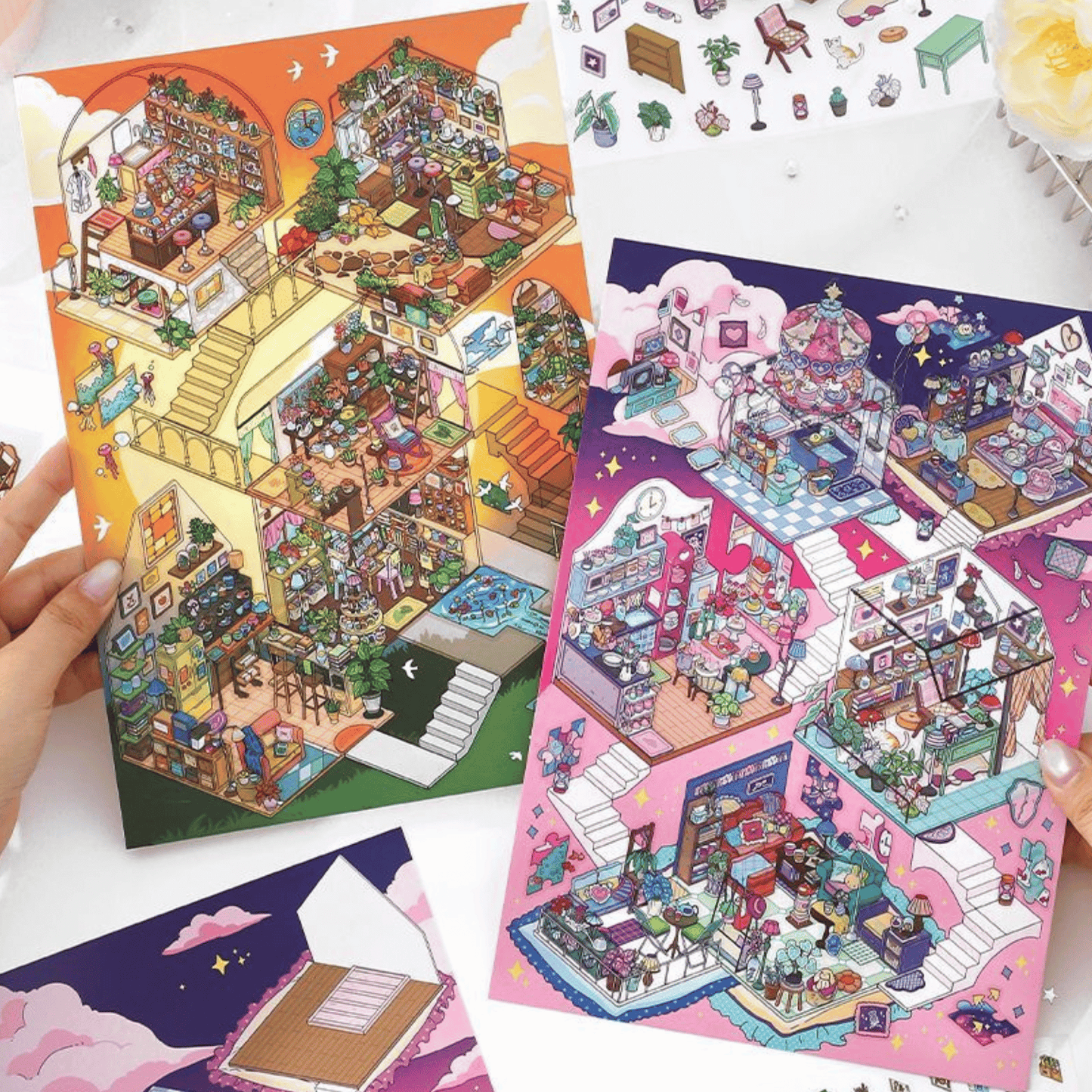 Plus My Cottage 6.0 β 3D Miniature Scene Stickers β 2 Theme Sets: Starry Night | Sunset Glow