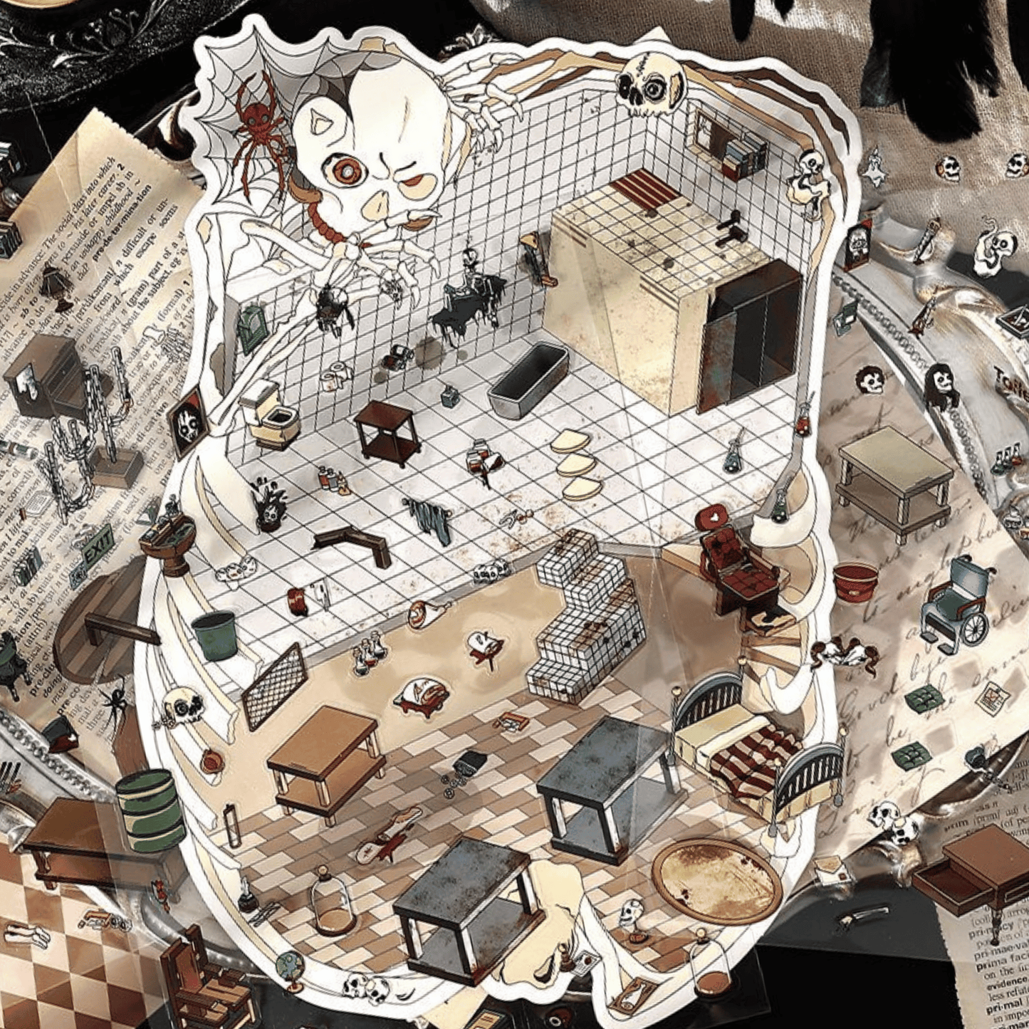 Horror Game Series β Plus Size 3D Miniature Scene Stickers β 4 Theme Sets: Puppet Theater | Screaming Surgery Room | Bio-Apocalypse Camp | Skeleton Shop - SNSEASY