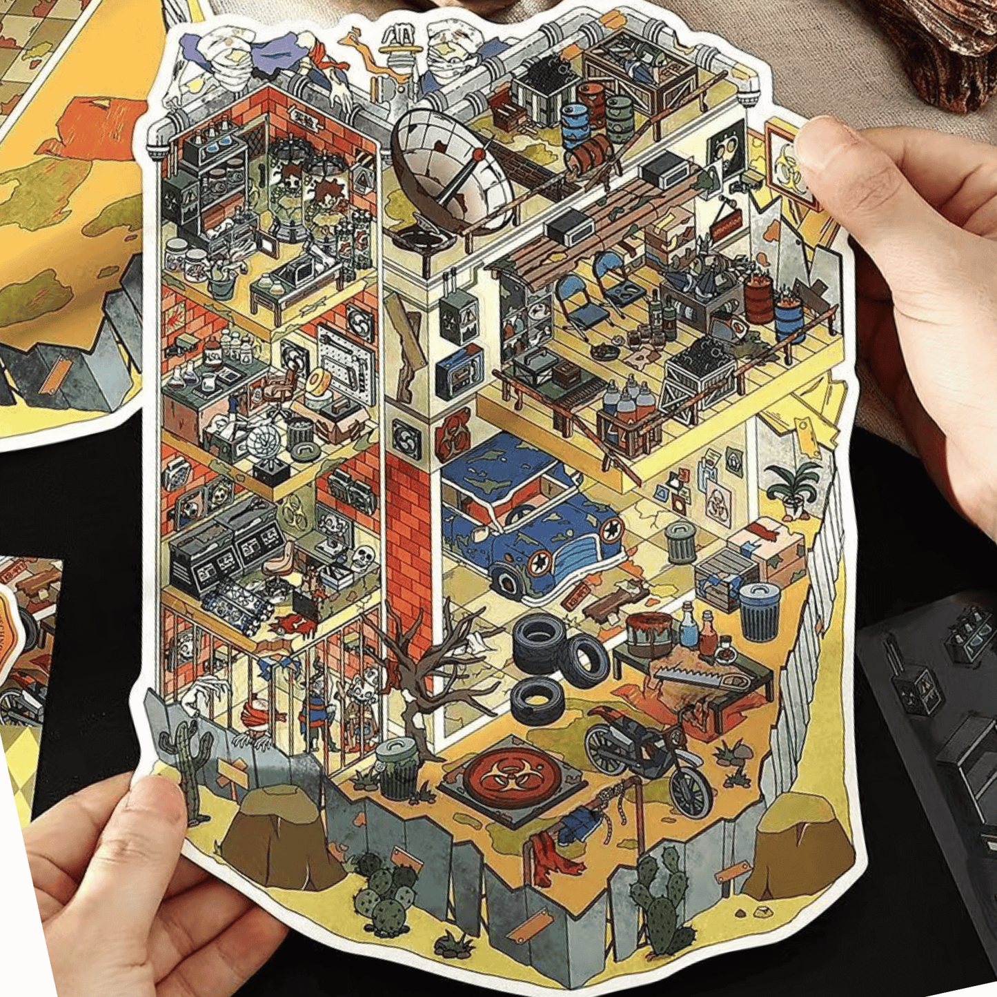 Horror Game Series – Plus Size 3D Miniature Scene Stickers – 4 Theme Sets: Puppet Theater | Screaming Surgery Room | Bio-Apocalypse Camp | Skeleton Shop