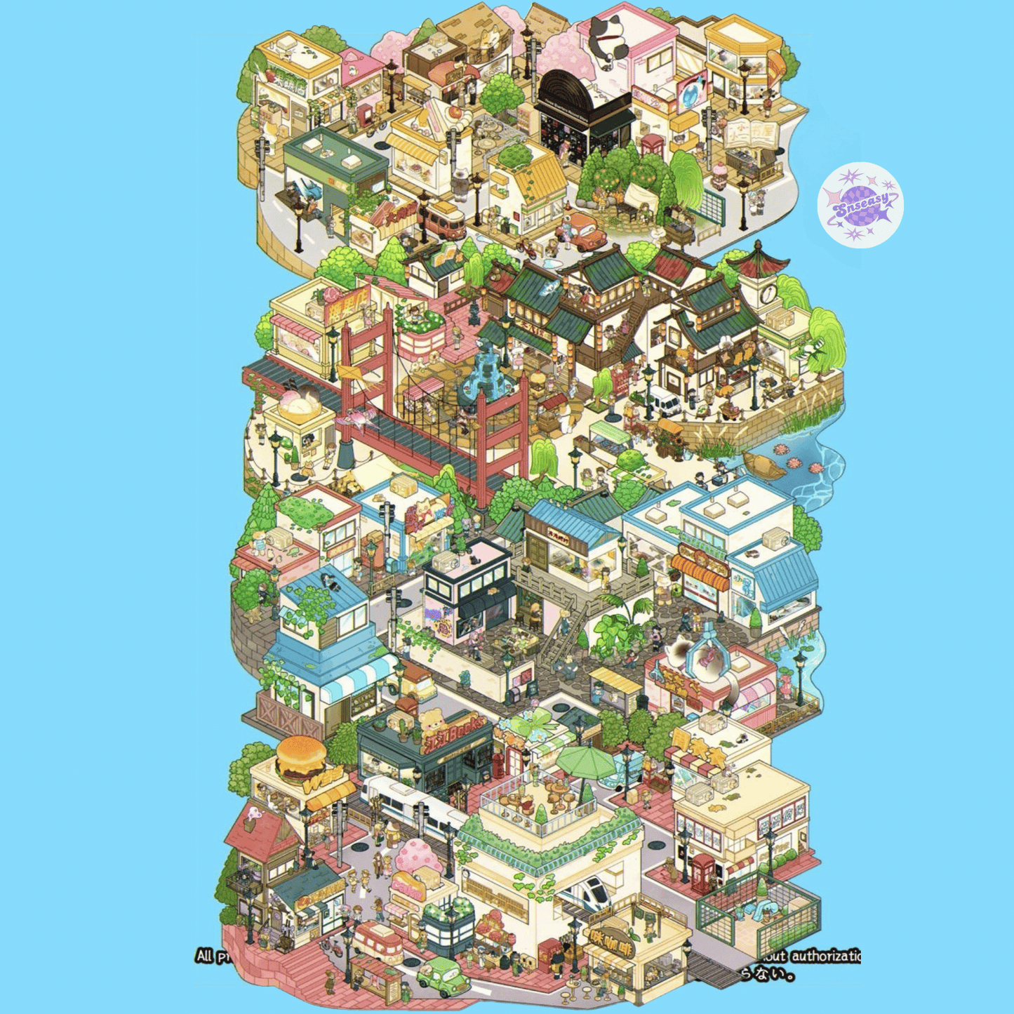 Relaxing Town – 3D Miniature Scene Stickers (Plus Size, Connectable) – 4 Theme Sets: Dockside Town | Red Brick Square | Shopping Street | Crossroads