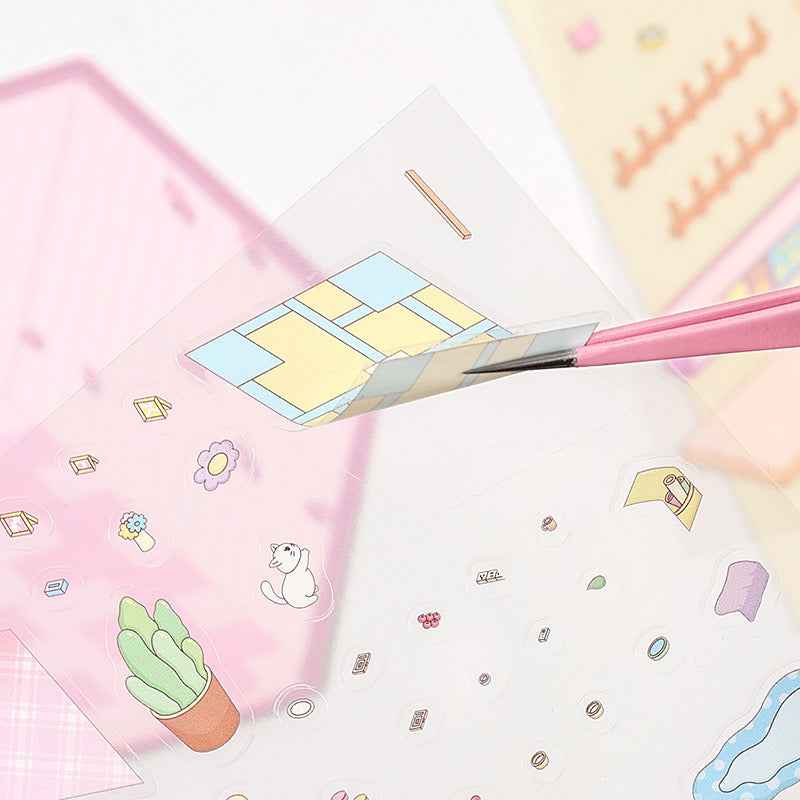 Cute Animal 4.0 3D Isometric Room Stickers - 8 Theme Sets: Sheep Hut | Rabbit Class | Dogs Bookstore | Bear Workshop | Piggy Restaurant | Devil Cat | Mouse House | Raccoon Noodle Shop - SNSEASY