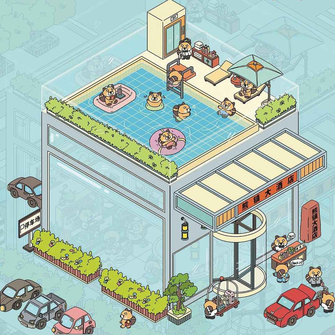 Cute Red Panda 3D Room Stickers Scene – 2 Themes: Red Panda Hotel | Red Panda Train Waiting Station - SNSEASY