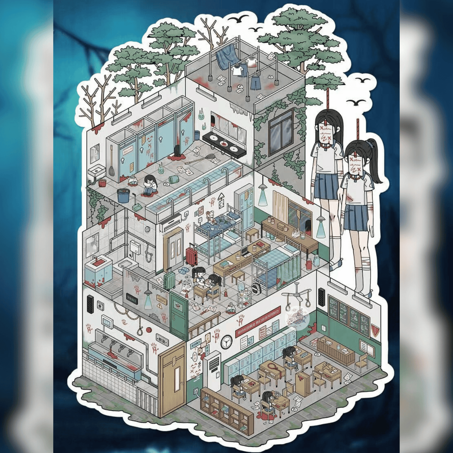 End of the World – 3D Miniature Scene Stickers – Plus Size – 4 Theme Sets: Frozen Shelter | Deep Sea Refuge | Abandoned Hospital | Haunted School