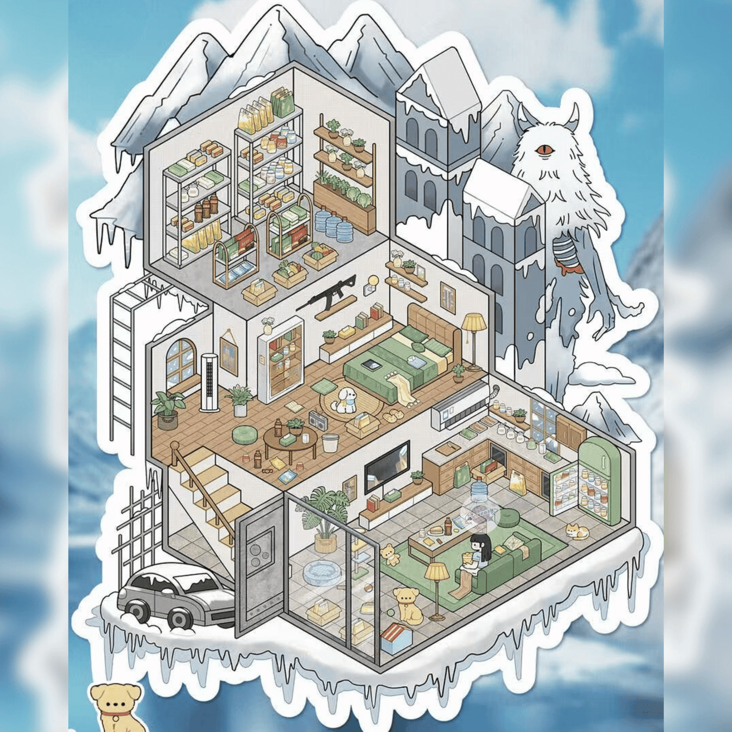 End of the World – 3D Miniature Scene Stickers – Plus Size – 4 Theme Sets: Frozen Shelter | Deep Sea Refuge | Abandoned Hospital | Haunted School