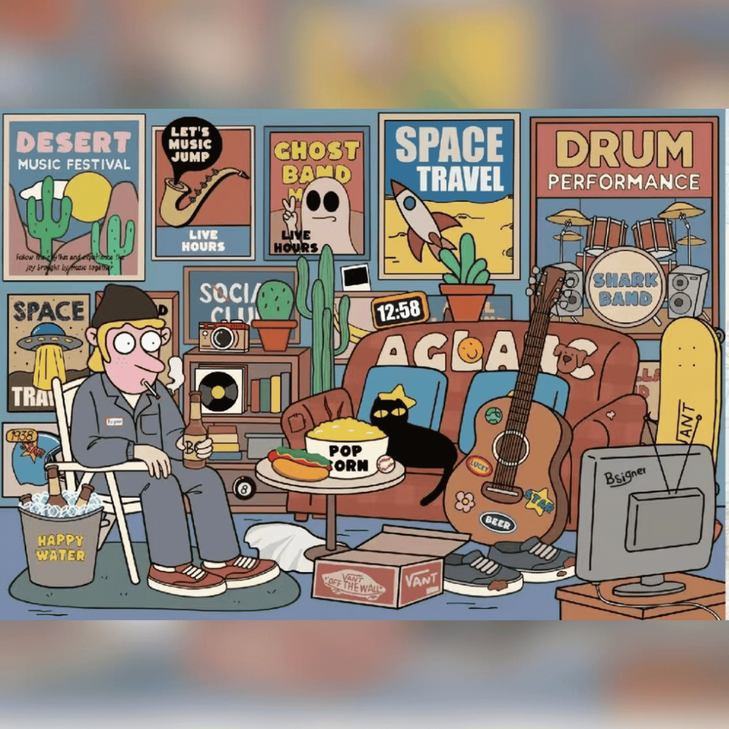 American Retro β 3D Miniature Scene Stickers β Mini Size β 4 Theme Sets: Record Store | Biker Style | Party Day | Guitarist