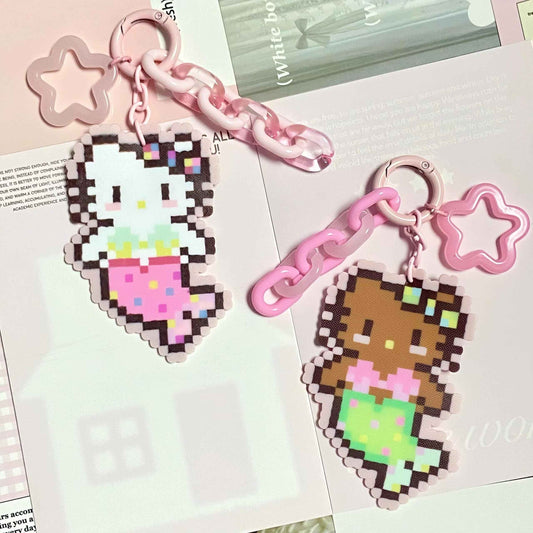 Ocean Sweetheart Twin Mermaid – Hello Kitty Keychain, Handmade Fuse Perler Bead