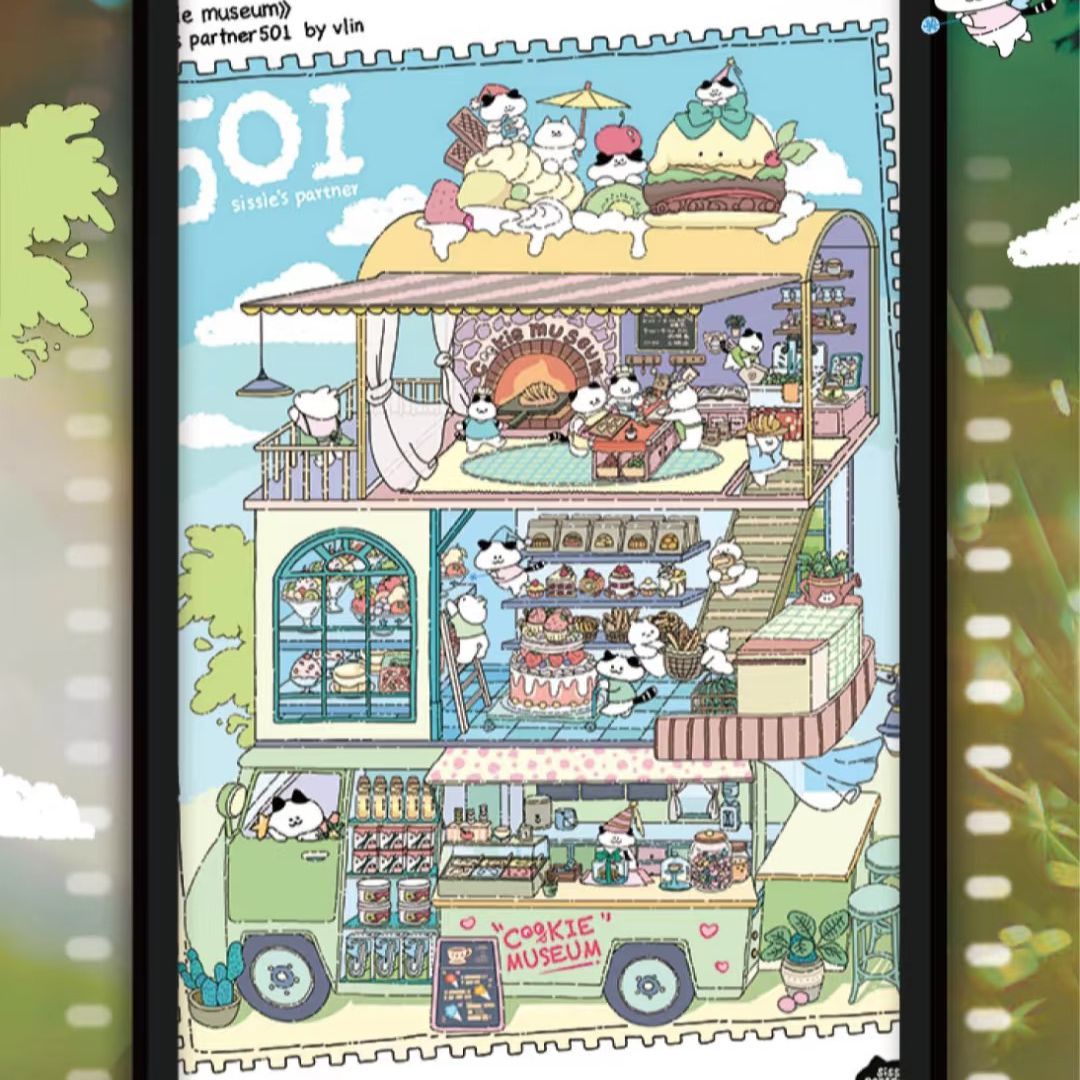 Traveler’s Diary – 3D Miniature Sticker Scenes - 4 Theme Sets: Mexico Train Party | Dunhuang Mural | Egyptian Stroll | Cute Cat Café
