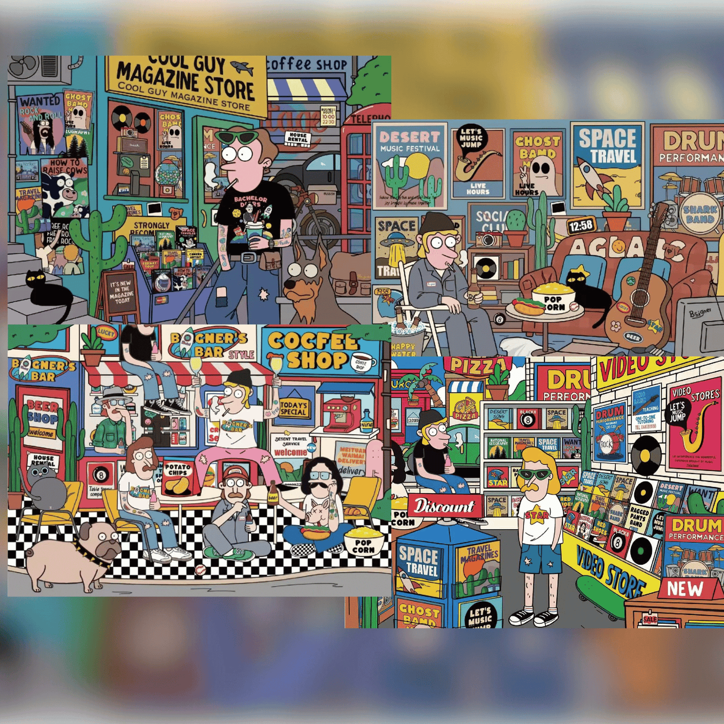 American Retro β 3D Miniature Scene Stickers β Mini Size β 4 Theme Sets: Record Store | Biker Style | Party Day | Guitarist