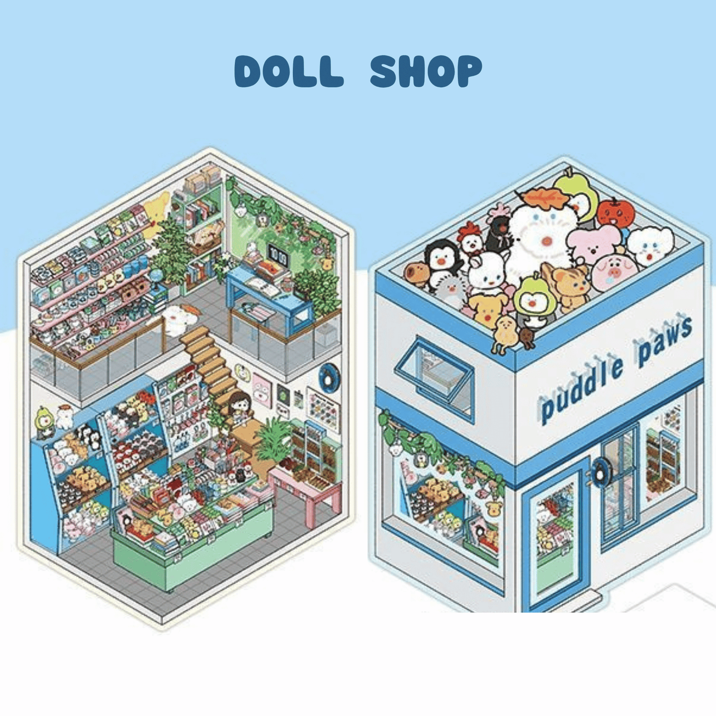 Cute Girl’s Dream Shops – 3D Miniature Scene Stickers – 4 Theme Sets: Clothing Store | Plant Boutique | Doll Shop | Gemstone Store