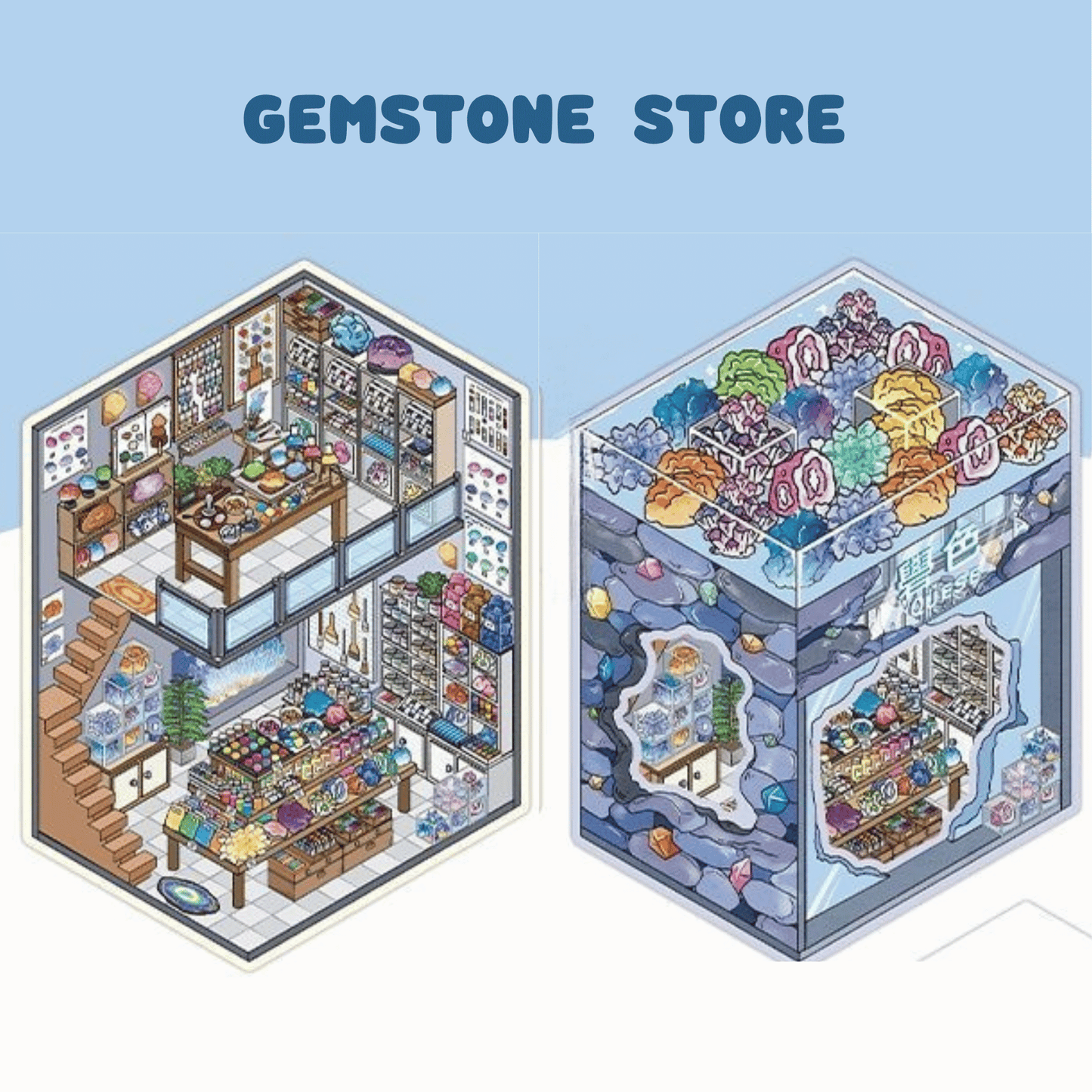 Cute Girl’s Dream Shops – 3D Miniature Scene Stickers – 4 Theme Sets: Clothing Store | Plant Boutique | Doll Shop | Gemstone Store