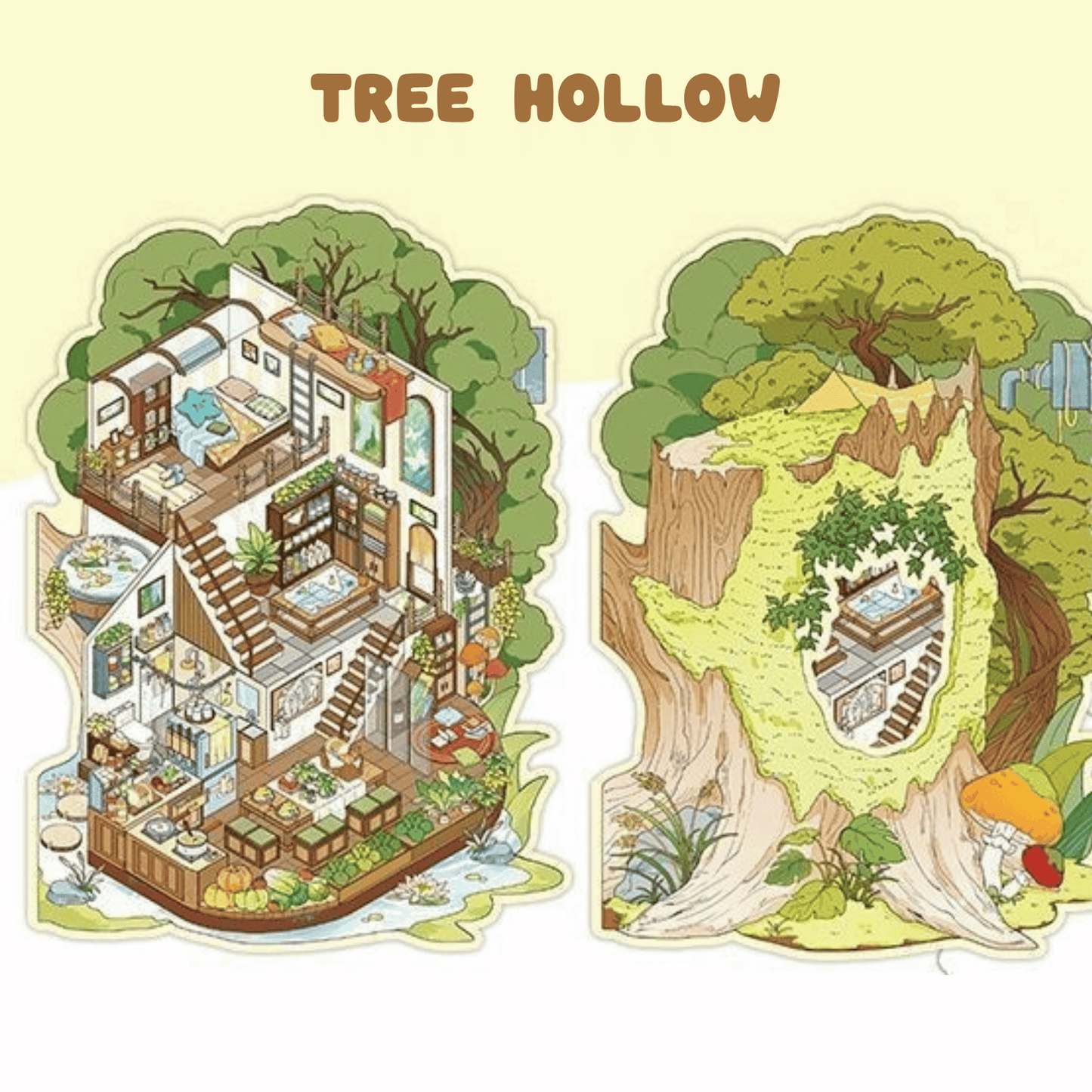 My Secret Hideouts – 3D Miniature Scene Stickers – 4 Theme Sets: Tree Hollow | Underground Den | Cave Shelter | Mine Cabin