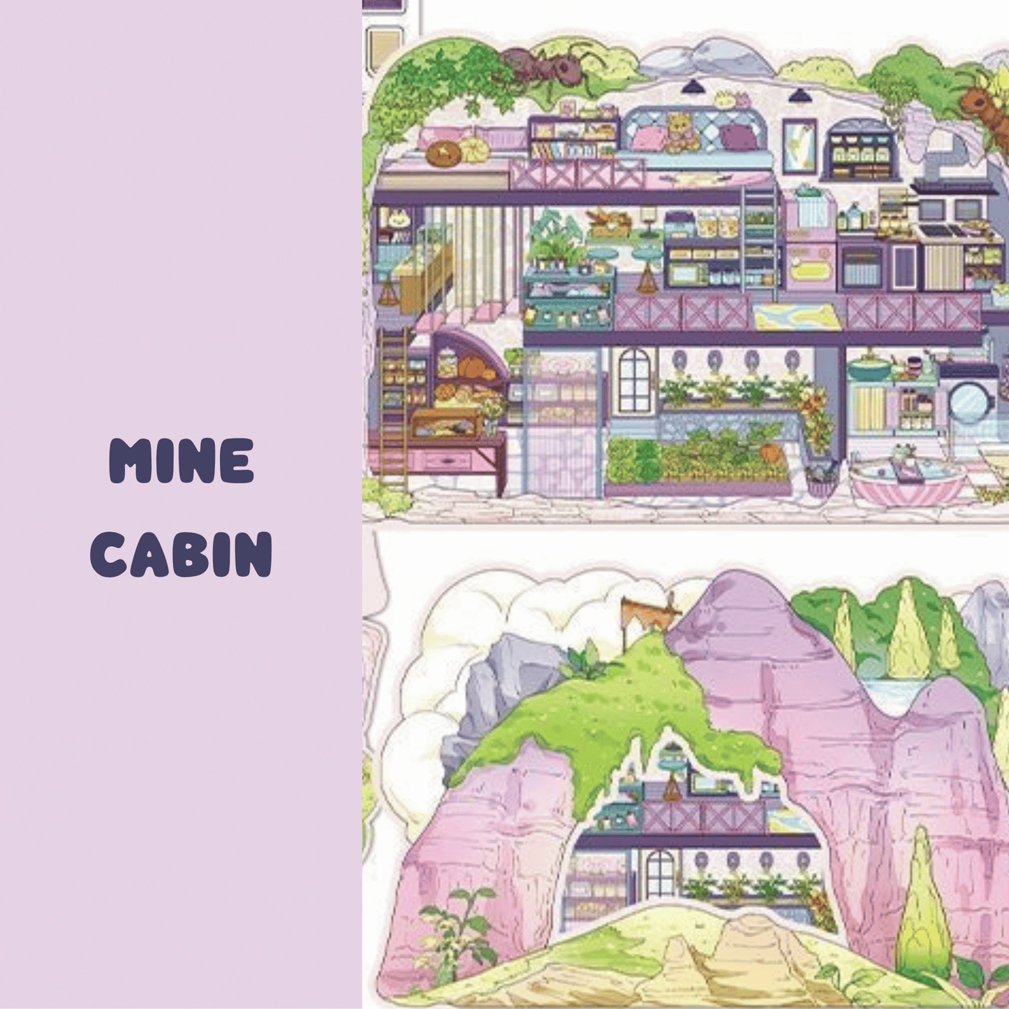 My Secret Hideouts β 3D Miniature Scene Stickers β 4 Theme Sets: Tree Hollow | Underground Den | Cave Shelter | Mine Cabin