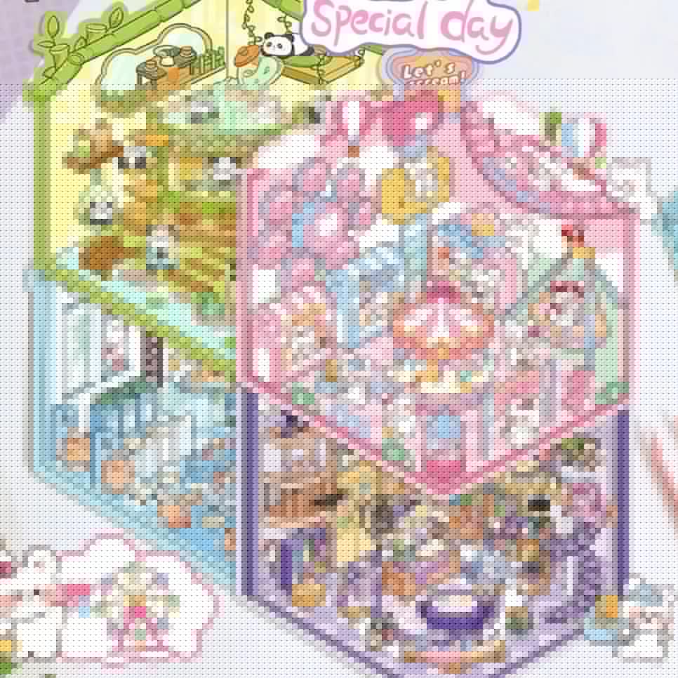 Adorable Animal 3D Isometric Room Stickers - A Special Day: Panda Teahouse | Bunny Amusement Park | Capybara Hot Spring | Pony Magic Bookstore - SNSEASY