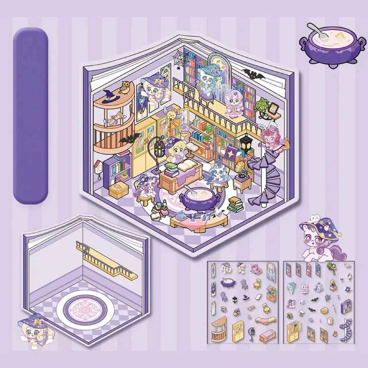 Adorable Animal 3D Isometric Room Stickers - A Special Day: Panda Teahouse | Bunny Amusement Park | Capybara Hot Spring | Pony Magic Bookstore - SNSEASY