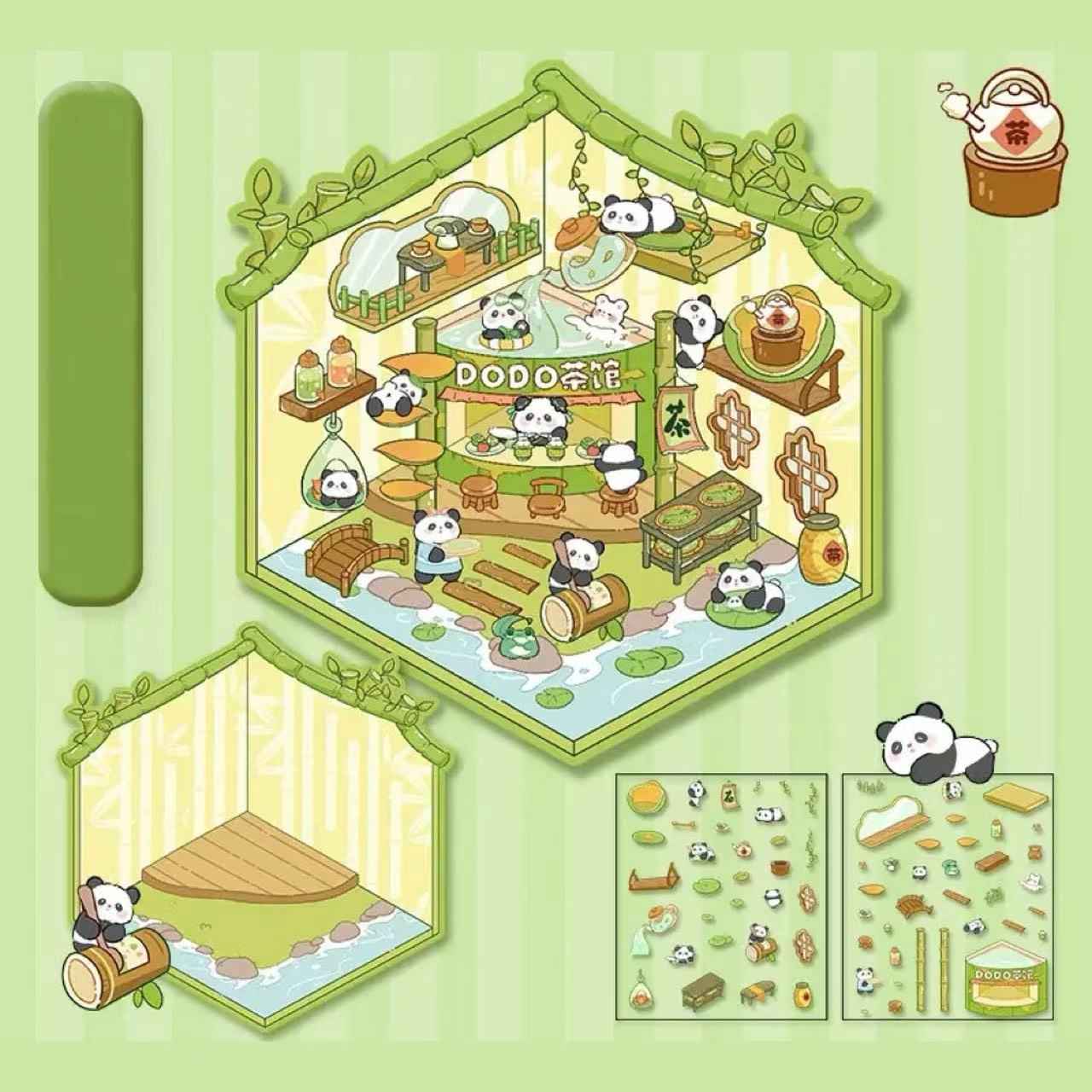 Adorable Animal 3D Isometric Room Stickers - A Special Day: Panda Teahouse | Bunny Amusement Park | Capybara Hot Spring | Pony Magic Bookstore - SNSEASY