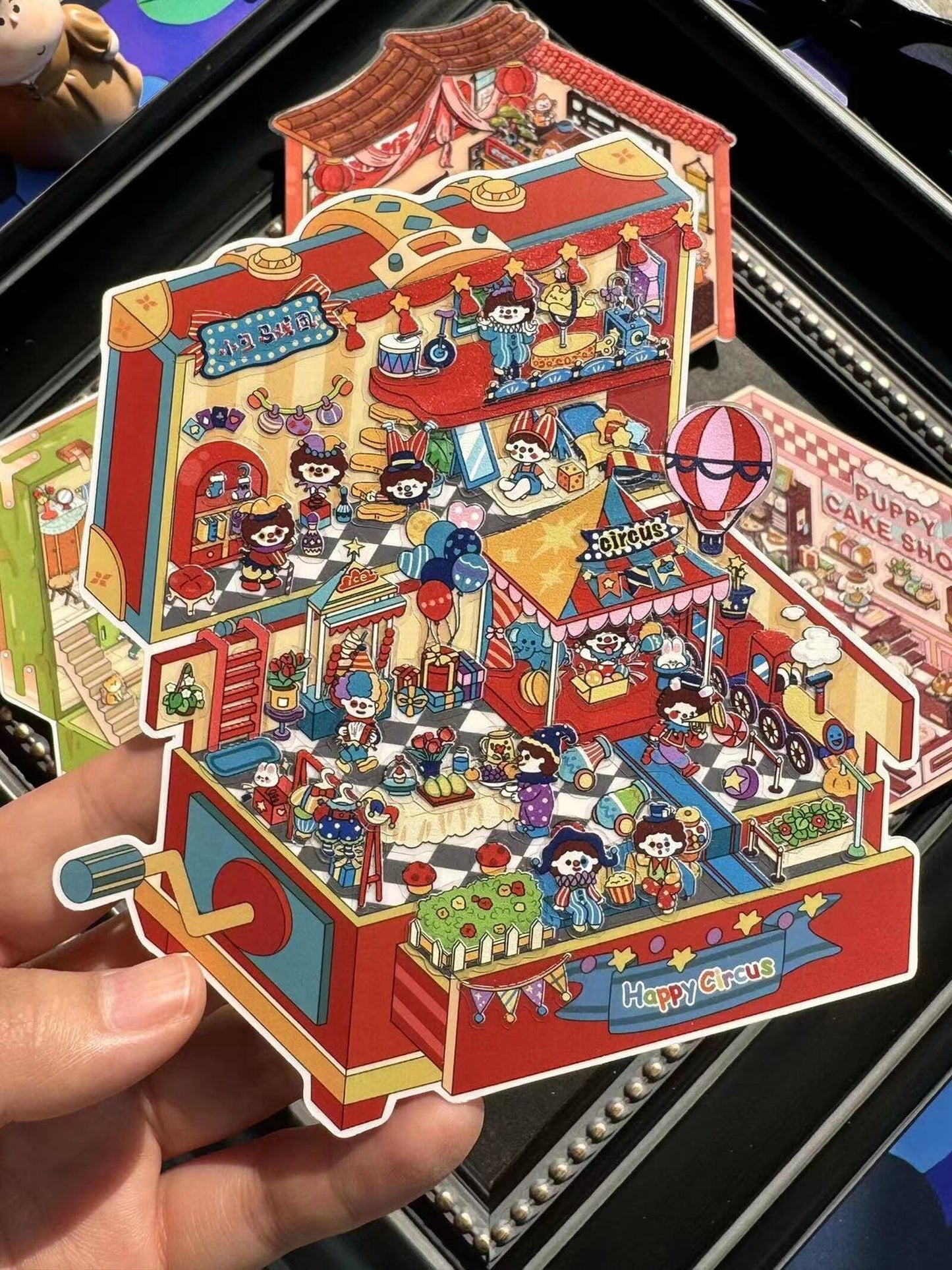 Magical Realm 2.0 3D Isometric Room Stickers Scene - 4 Theme Sets: Clown Theater Box | Vintage Suitcase | Monkey Theater | Puppy Cake Shop