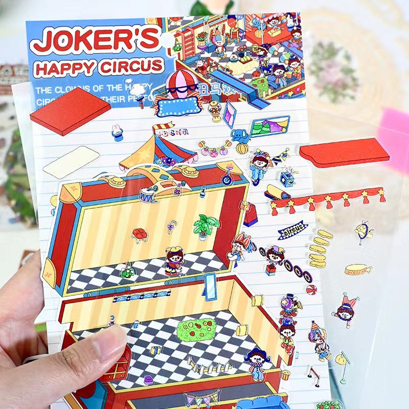 Magical Realm 2.0 3D Isometric Room Stickers Scene - 4 Theme Sets: Clown Theater Box | Vintage Suitcase | Monkey Theater | Puppy Cake Shop