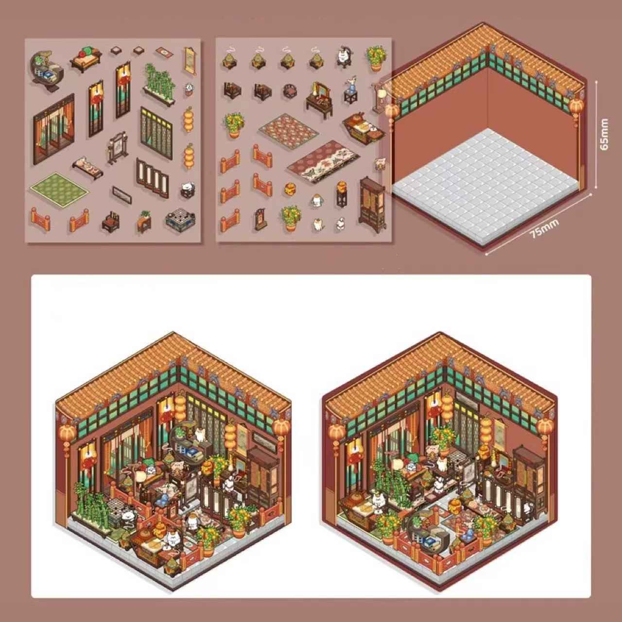 Cute Cat 3.0 Stickers Scene – Traditional Chinese Culture: Cat Theater | Cat Traditional Medicine Clinic | Cat Ancient Courtyard | Cat Relaxation Hall - SNSEASY