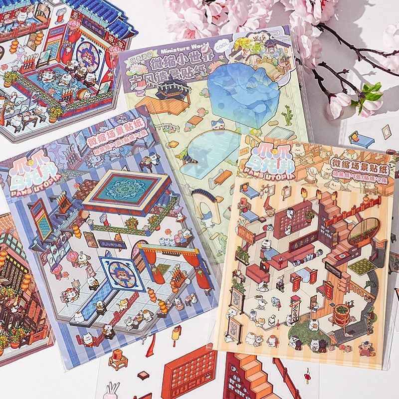 Cute Cat 3.0 Stickers Scene – Traditional Chinese Culture: Cat Theater | Cat Traditional Medicine Clinic | Cat Ancient Courtyard | Cat Relaxation Hall - SNSEASY