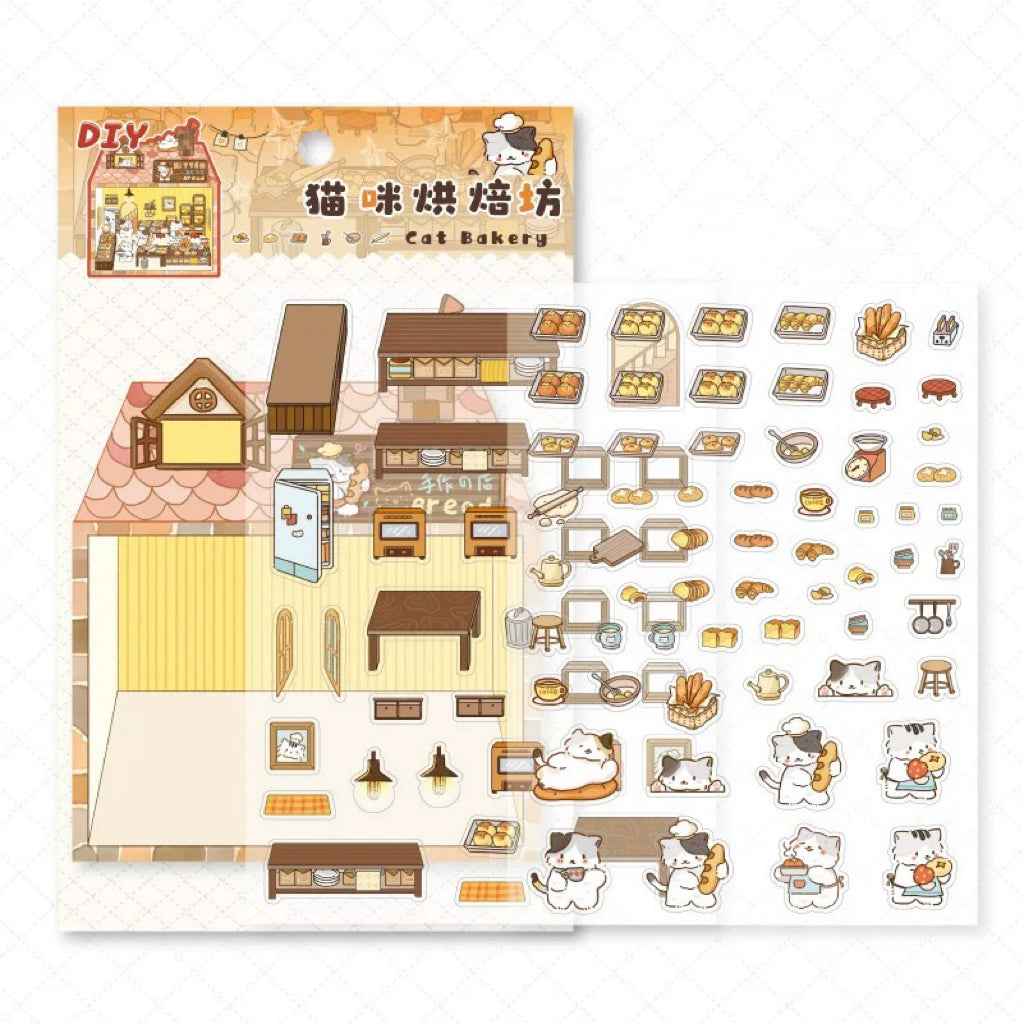 Cute Kitten Stickers Scene – Lucky Cat Edition: Bakery | Drink Shop | Restaurant | Bread Shop - SNSEASY