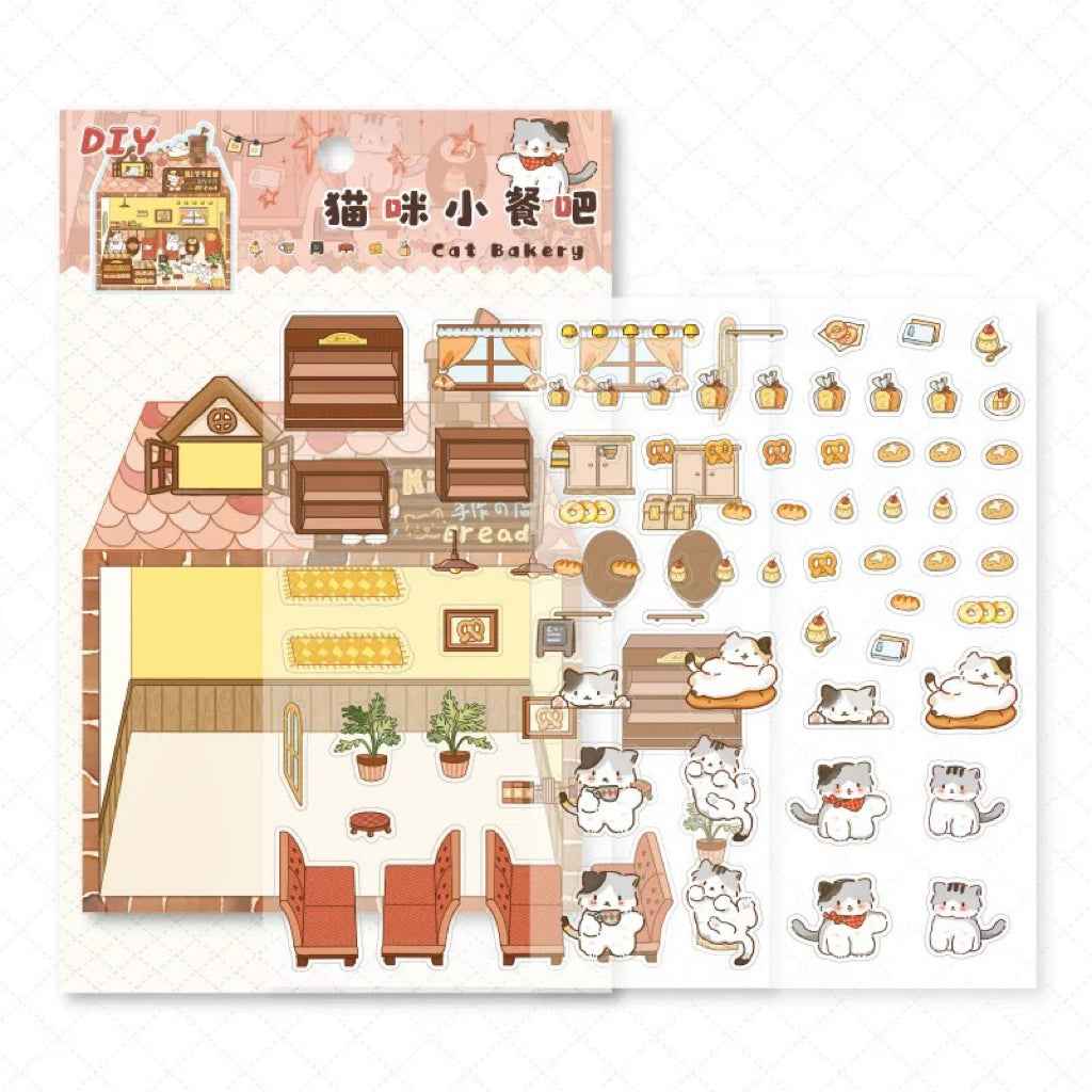 Cute Kitten Stickers Scene – Lucky Cat Edition: Bakery | Drink Shop | Restaurant | Bread Shop - SNSEASY