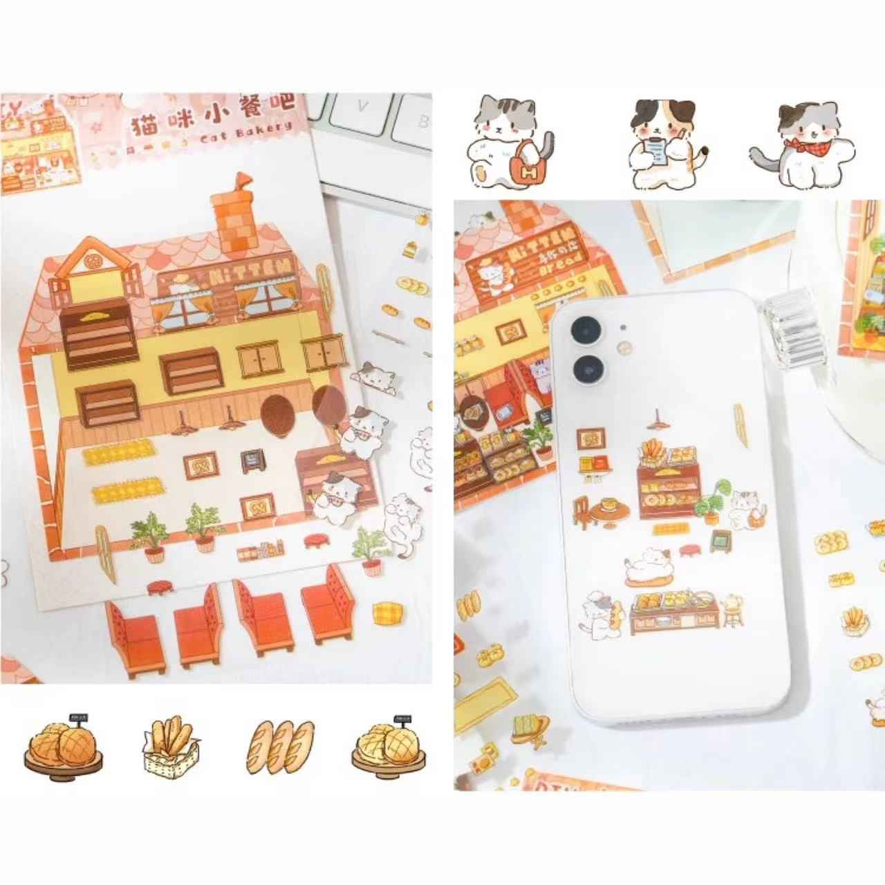 Cute Kitten Stickers Scene – Lucky Cat Edition: Bakery | Drink Shop | Restaurant | Bread Shop - SNSEASY
