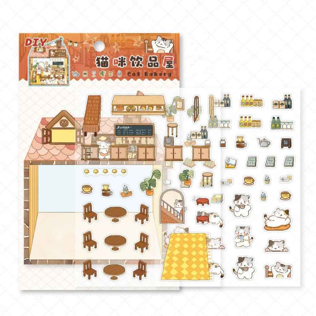 Cute Kitten Stickers Scene – Lucky Cat Edition: Bakery | Drink Shop | Restaurant | Bread Shop - SNSEASY