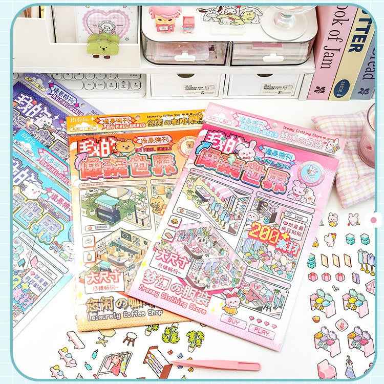 Cute Animal Stickers Scene 6.0 – Pixel World: Bunny Clothing Shop | Bear Coffee Shop | Puppy Supermarket | Kitty Garden - SNSEASY