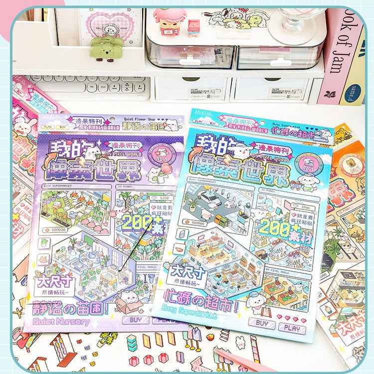Cute Animal Stickers Scene 6.0 – Pixel World: Bunny Clothing Shop | Bear Coffee Shop | Puppy Supermarket | Kitty Garden - SNSEASY