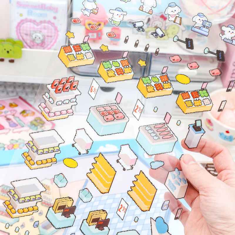 Cute Animal Stickers Scene 6.0 – Pixel World: Bunny Clothing Shop | Bear Coffee Shop | Puppy Supermarket | Kitty Garden - SNSEASY