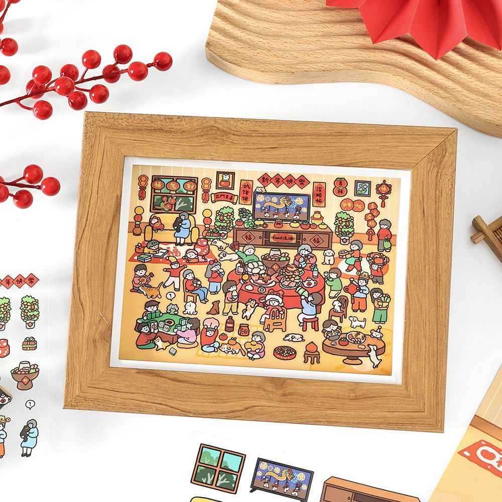 Chinese New Year Stickers Scene – 2 Themes: New Year's Eve Dinner | Temple Fair - SNSEASY