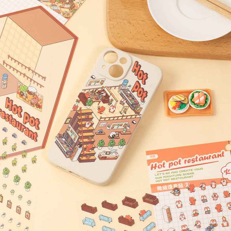 3-Story Grand Buildings 3.0 – Animal Business Simulation 3D Room Stickers Scene - 4 Theme Sets: Hamster Supermarket | Bunny Bookstore | Fox Hot Pot | Cat Villa - SNSEASY