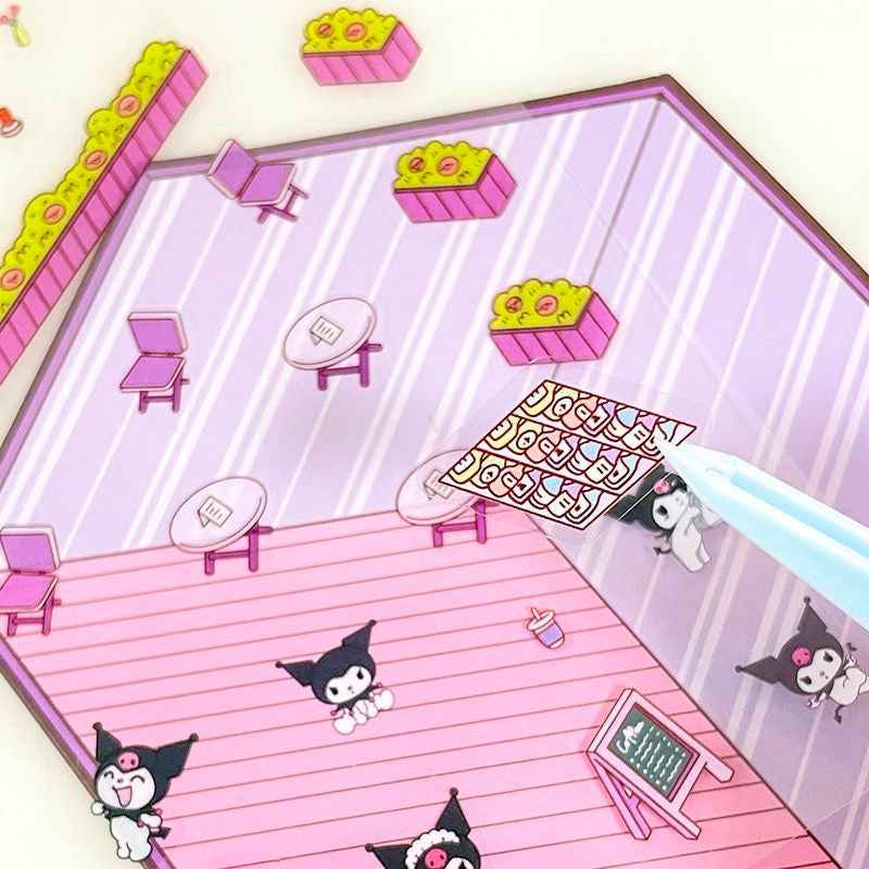 Cute Sanrio – 3D Isometric Room Stickers Scene 4 Themes: Hello Kitty Convenience Store | Kuromi Café | My Melody Pink Cottage | Frozen Princess Cottage - SNSEASY