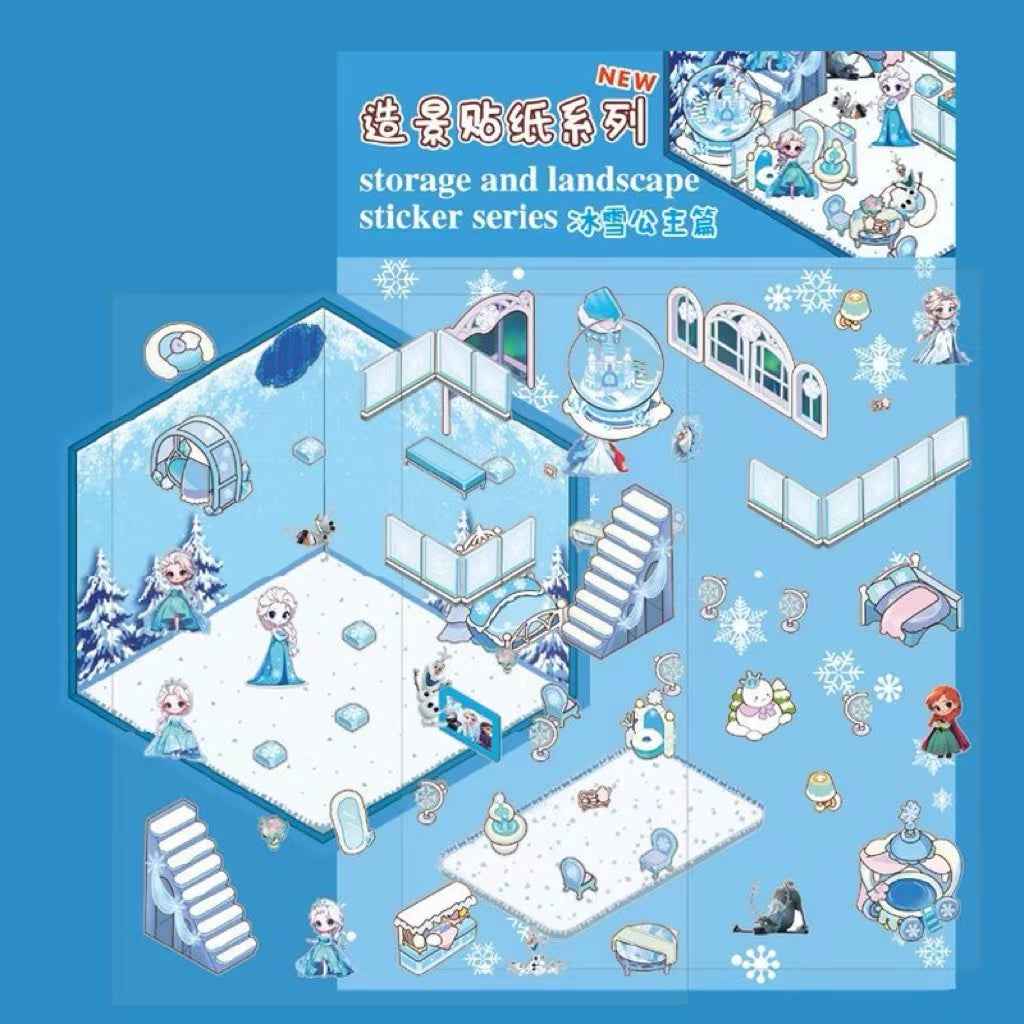 Cute Sanrio – 3D Isometric Room Stickers Scene 4 Themes: Hello Kitty Convenience Store | Kuromi Café | My Melody Pink Cottage | Frozen Princess Cottage - SNSEASY