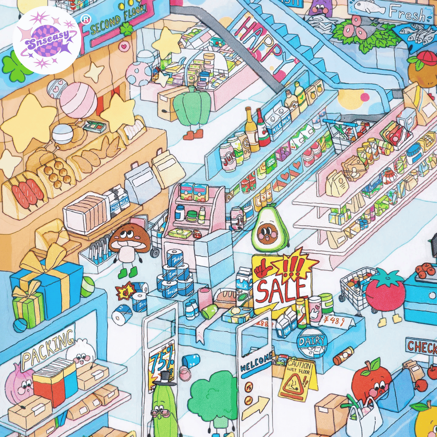Gourmet Town – 3D Miniature Scene Stickers (Plus Size) – 2 Theme Sets: Gourmet Supermarket | Gourmet Street