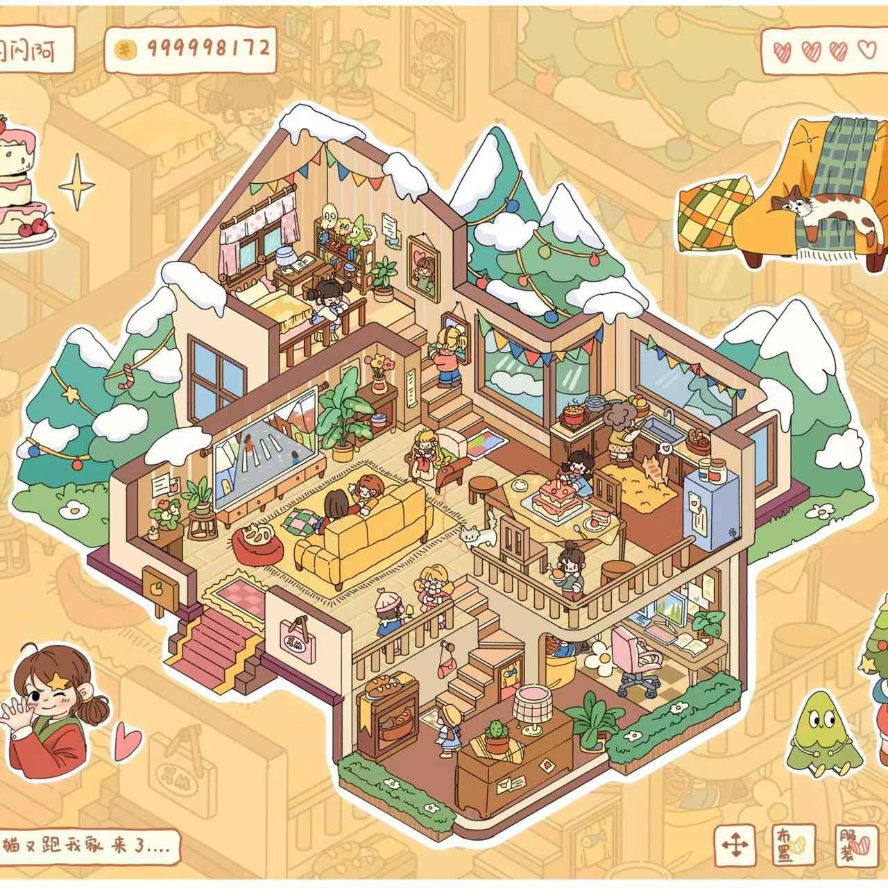 Girls' Dream Homes & Friendship – 3D Isometric Room Stickers Scene 4 Themes: Girls' Dream Villa | Cute Girls' Day | Girls' Country Cottage | Girls' Christmas Party - SNSEASY