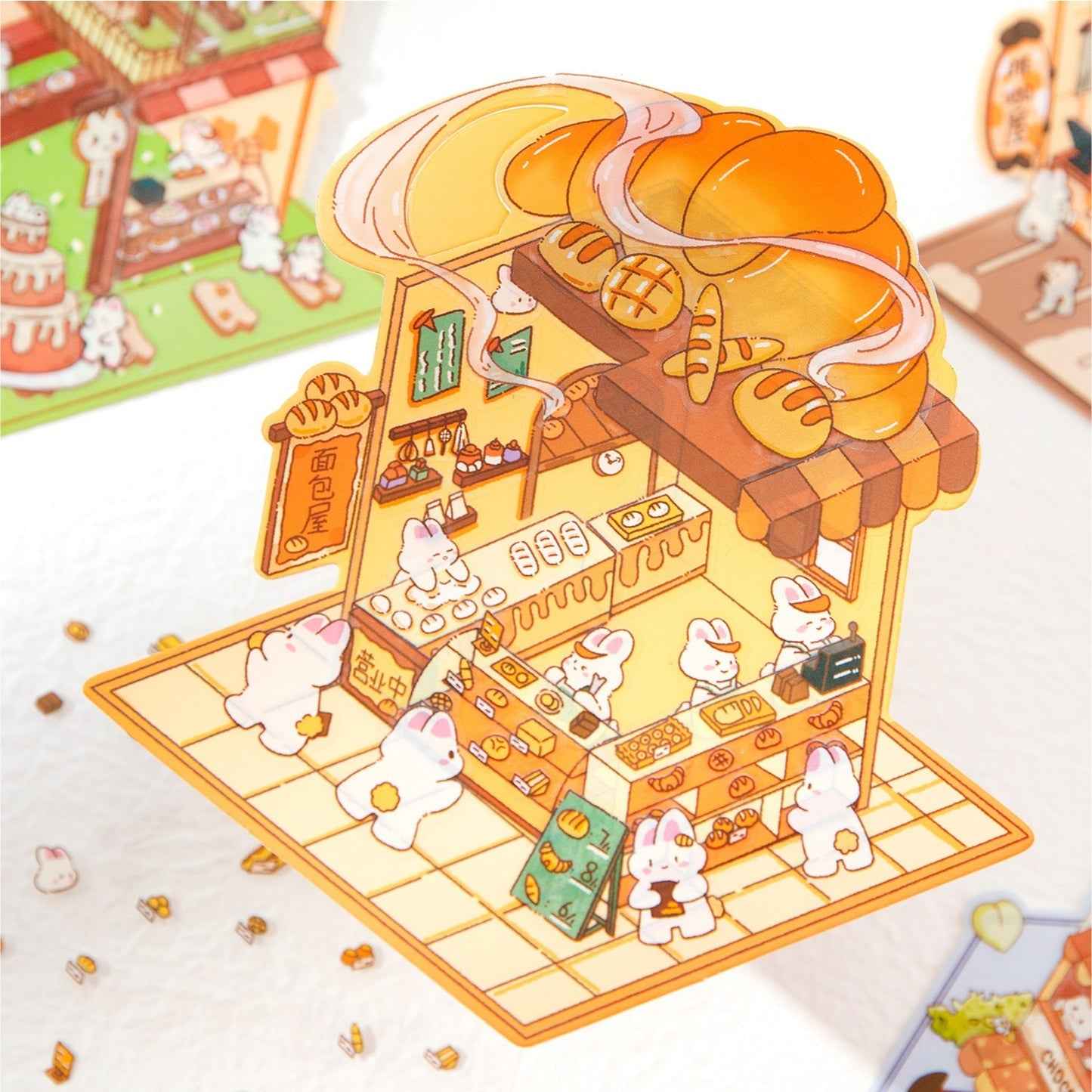 Cute Bunny 2.0 Shop Simulation – 3D Isometric Room Stickers Scene 4 Themes: Coffee Shop | Chocolate House | Cake Shop | Bread Shop - SNSEASY