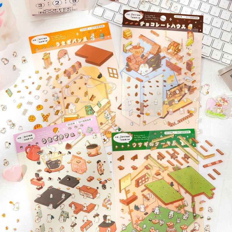 Cute Bunny 2.0 Shop Simulation – 3D Isometric Room Stickers Scene 4 Themes: Coffee Shop | Chocolate House | Cake Shop | Bread Shop - SNSEASY