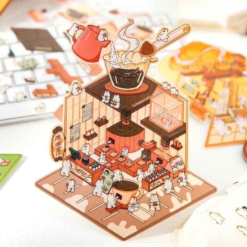 Cute Bunny 2.0 Shop Simulation – 3D Isometric Room Stickers Scene 4 Themes: Coffee Shop | Chocolate House | Cake Shop | Bread Shop - SNSEASY