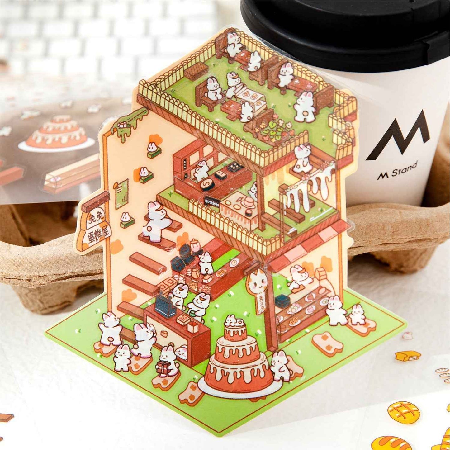Cute Bunny 2.0 Shop Simulation – 3D Isometric Room Stickers Scene 4 Themes: Coffee Shop | Chocolate House | Cake Shop | Bread Shop - SNSEASY