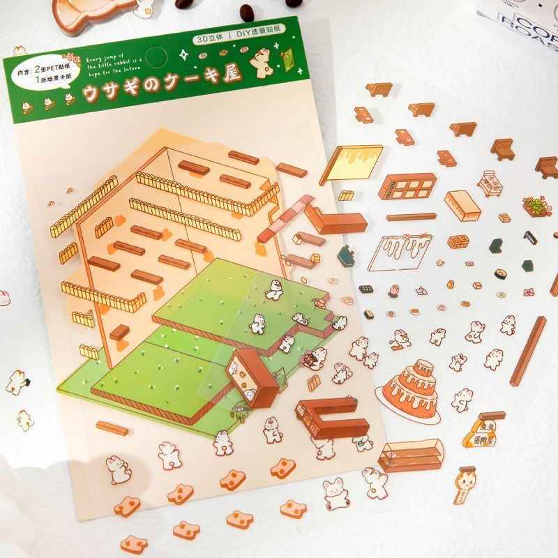 Cute Bunny 2.0 Shop Simulation – 3D Isometric Room Stickers Scene 4 Themes: Coffee Shop | Chocolate House | Cake Shop | Bread Shop - SNSEASY