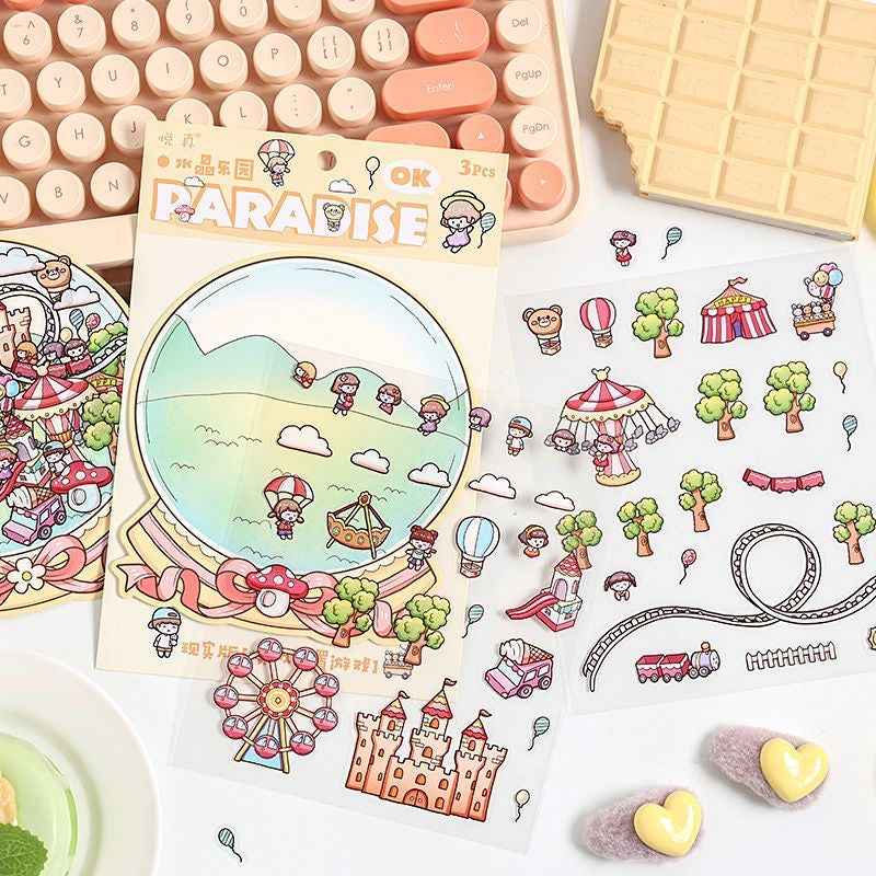Mystical Bottle World – 3D Isometric Room Stickers Scene 4 Themes: Underwater Castle | Treehouse | Crystal Amusement Park | Green House - SNSEASY