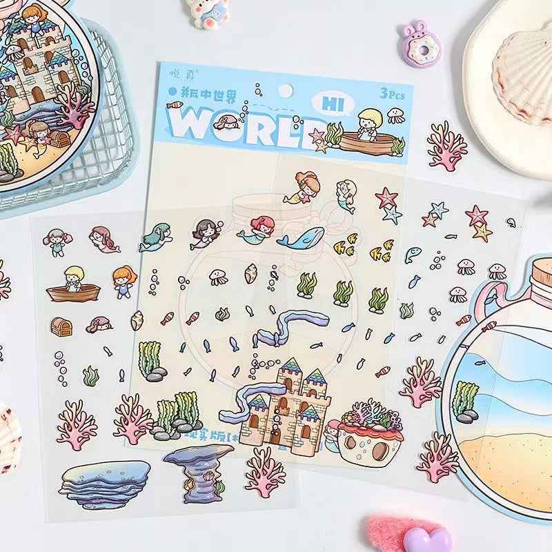 Mystical Bottle World – 3D Isometric Room Stickers Scene 4 Themes: Underwater Castle | Treehouse | Crystal Amusement Park | Green House - SNSEASY