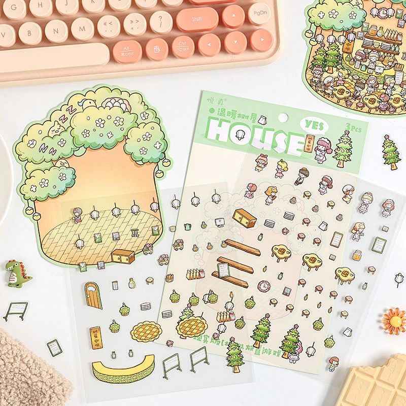 Mystical Bottle World – 3D Isometric Room Stickers Scene 4 Themes: Underwater Castle | Treehouse | Crystal Amusement Park | Green House - SNSEASY