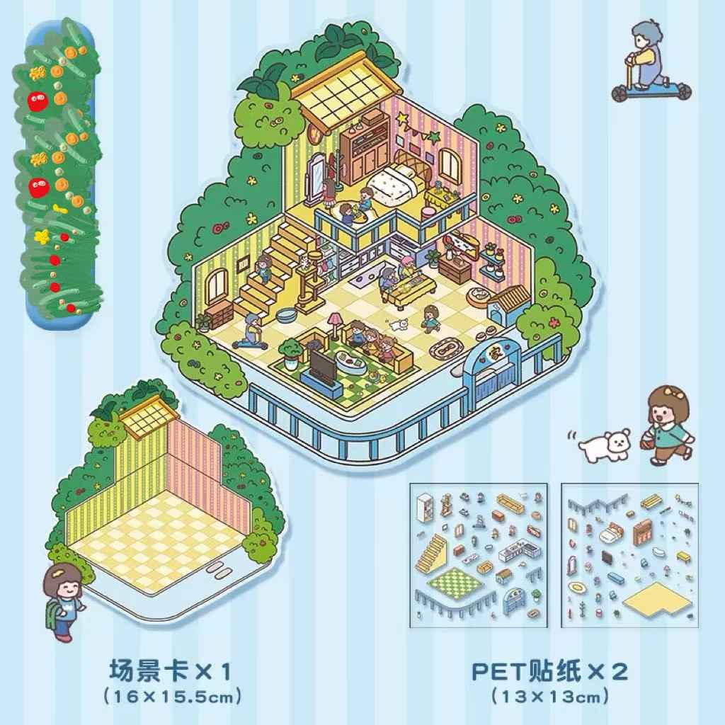 Four Seasons Fairytale Cottage Stickers Scene – 4 Themes: Spring Two-Story Cottage | Summer Candy House | Autumn Pumpkin House | Winter Christmas Cottage - SNSEASY
