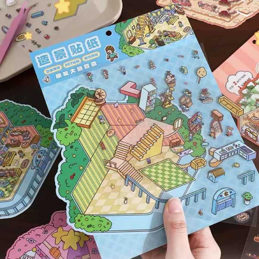 Four Seasons Fairytale Cottage Stickers Scene – 4 Themes: Spring Two-Story Cottage | Summer Candy House | Autumn Pumpkin House | Winter Christmas Cottage - SNSEASY